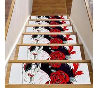 Eslifey Day of the Dead Horse Lot de 15 tapis d'escalier antidérapants pour marches en bois, 76,2 x 20,3 cm, pour chiens, enfants, personnes âgées avec adhésif réutilisable