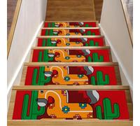 Eslifey Day of the Dead Horse Lot de 15 tapis d'escalier antidérapants pour marches en bois pour chiens, enfants, personnes âgées avec adhésif réutilisable 76,2 x 20,3 cm, rouge