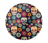 Eslifey Day of the Dead Sugar Skulls and Flowers Tapis rond à poils longs doux à poils longs pour salon, chambre à coucher, 60 cm