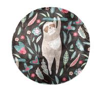 Eslifey Grand tapis moderne à poils longs moelleux pour décoration de salon, chambre à coucher, animal de la jungle, paresseux mignon, éléments floraux, 120 cm, cercle (1,2 m)