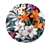 Eslifey Grand tapis moderne à poils longs moelleux pour décoration de salon, chambre à coucher, motif exotique avec feuilles tropicales et lueurs - Jungle en fleurs - 120 cm - Cercle