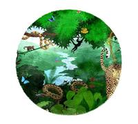 Eslifey Grand tapis moderne à poils longs pour décoration de salon, chambre à coucher, forêt tropicale tropicale avec animaux, jungle avec perroquets, jaguar, 120 cm, cercle (1,2 m)