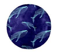 Eslifey Grand tapis rond moelleux de luxe à poils longs - Tapis doux et antidérapant - Motif baleines d'animaux marins - Tapis en fausse fourrure pour sol de chambre d'enfant - 100 cm