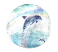 Eslifey Grand tapis rond moelleux de luxe à poils longs - Tapis doux et antidérapant - Tapis en fausse fourrure pour sol de chambre d'enfant - Motif dauphins arc-en-ciel - 100 cm