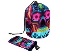 Eslifey Grande trousse de maquillage avec cordon de serrage, motif crâne effrayant, manette de jeu, sac de voyage pour maquillage portable, multicolore, 9.9x6.9in/25.2x17.6cm