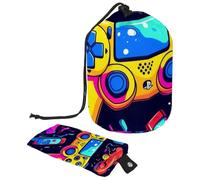 Eslifey Grande trousse de maquillage avec cordon de serrage, motif graffiti, manette de jeu, sac de voyage portable pour maquillage, multicolore, 9.9x6.9in/25.2x17.6cm