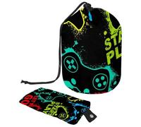 Eslifey Grande trousse de maquillage avec cordon de serrage - Motif manette de jeu colorée - Sac de voyage portable, Multicolore 8., 9.9x6.9in/25.2x17.6cm