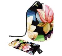 Eslifey Grande trousse de maquillage avec cordon de serrage Motif nénuphar, multicolore, 9.9x6.9in/25.2x17.6cm