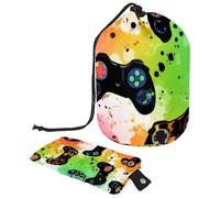 Eslifey Grande trousse de maquillage avec cordon de serrage, motif tie-dye, manette de jeu, sac de voyage pour maquillage portable, multicolore, 9.9x6.9in/25.2x17.6cm