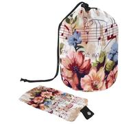 Eslifey Grande trousse de maquillage avec cordon de serrage, musicale avec mélodie et fleur - Sac de voyage portable pour maquillage, multicolore, 9.9x6.9in/25.2x17.6cm