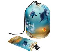 Eslifey Grande trousse de maquillage portable avec cordon de serrage, sirène magique et dauphin, multicolore, 9.9x6.9in/25.2x17.6cm