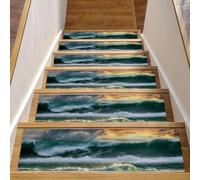Eslifey Great Sea Ocean Lot de 15 tapis d'escalier d'intérieur antidérapants pour marches en bois, 76,2 x 20,3 cm, pour chiens, enfants, personnes âgées avec adhésif réutilisable