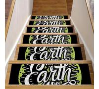 Eslifey Happy Earth Day Lot de 15 tapis d'escalier antidérapants pour marches en bois, 76,2 x 20,3 cm, tapis d'escalier d'intérieur pour chiens, enfants, personnes âgées avec adhésif réutilisable