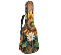 Eslifey Housse pour guitare acoustique - Motif tournesol, marguerite, floral et papillon sur planche en bois - Bandoulière réglable - 101,6 cm - 101,6 cm - 106,7 cm, multicolore, 42.9x16.9x4.7 in,