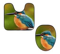 Eslifey Kingfisher Lot de 2 housses pour abattant de WC et tapis de sol en forme de U lavables en machine Tapis absorbant antidérapant