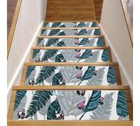 Eslifey Lot de 15 tapis d'escalier antidérapants pour escaliers en bois, motif bouledogue français, planche à roulettes, feuilles tropicales, 76,2 x 20,3 cm, tapis d'escalier d'intérieur pour chiens