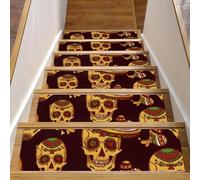 Eslifey Lot de 15 tapis d'escalier antidérapants pour marches en bois, 76,2 x 20,3 cm, motif crânes de pirates, pour chiens, enfants, personnes âgées avec adhésif réutilisable