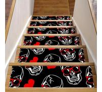 Eslifey Lot de 15 tapis d'escalier antidérapants pour marches en bois avec adhésif réutilisable Motif cœurs et crânes Jour des morts 76,2 x 20,3 cm