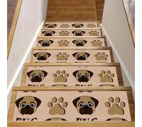 Eslifey Lot de 15 tapis d'escalier antidérapants pour marches en bois, bordures d'escalier pour enfants, personnes âgées et animaux domestiques avec adhésif réutilisable, chiots et pattes de chien