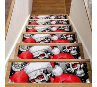 Eslifey Lot de 15 tapis d'escalier antidérapants pour marches en bois, bordures d'escalier pour enfants, personnes âgées et animaux domestiques avec adhésif réutilisable, crânes esquissés dans un