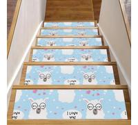 Eslifey Lot de 15 tapis d'escalier antidérapants pour marches en bois, bordures d'escalier pour enfants, personnes âgées et animaux domestiques avec adhésif réutilisable, motifs cœurs et visages de
