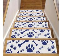 Eslifey Lot de 15 tapis d'escalier antidérapants pour marches en bois, bordures d'escalier pour enfants, personnes âgées et animaux domestiques avec adhésif réutilisable, empreintes de pattes de chien