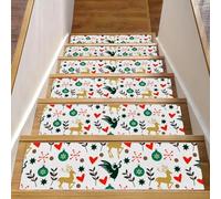 Eslifey Lot de 15 tapis d'escalier antidérapants pour marches en bois, bordures d'escalier pour enfants, personnes âgées et animaux domestiques avec adhésif réutilisable, cœurs de Noël colorés, anges