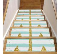 Eslifey Lot de 15 tapis d'escalier antidérapants pour marches en bois, bordures d'escalier pour enfants, personnes âgées et animaux domestiques avec adhésif réutilisable, rayures d'ancre, océan strié