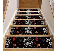 Eslifey Lot de 15 tapis d'escalier antidérapants pour marches en bois, bordures d'escalier pour enfants, personnes âgées et animaux domestiques avec adhésif réutilisable, jour des morts, tête de mort