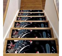 Eslifey Lot de 15 tapis d'escalier antidérapants pour marches en bois, bordures d'escalier pour enfants, personnes âgées et animaux domestiques avec adhésif réutilisable, fleurs de cactus et arbre de