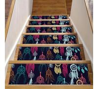 Eslifey Lot de 15 tapis d'escalier antidérapants pour marches en bois, bordures d'escalier pour enfants et animaux domestiques avec adhésif réutilisable, attrape-rêves ethnique, tribal et indien, 20,3
