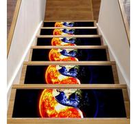 Eslifey Lot de 15 tapis d'escalier antidérapants pour marches en bois, bordures d'escalier pour enfants, personnes âgées et animaux domestiques avec adhésif réutilisable, motif Tai Chi Sun Earth 20,3