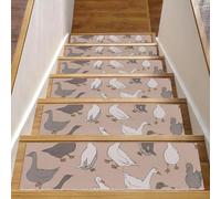 Eslifey Lot de 15 tapis d'escalier antidérapants pour marches en bois, bordures d'escalier pour enfants, personnes âgées et animaux domestiques avec adhésif réutilisable, flocage d'oies grises et