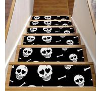 Eslifey Lot de 15 tapis d'escalier antidérapants pour marches en bois, bordures d'escalier pour enfants, personnes âgées et animaux domestiques avec adhésif réutilisable, motif Jour des morts, crânes