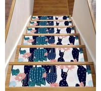 Eslifey Lot de 15 tapis d'escalier antidérapants pour marches en bois, motif cactus et fleurs, 76,2 x 20,3 cm, pour chiens, enfants, personnes âgées avec adhésif réutilisable