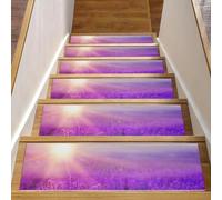 Eslifey Lot de 15 tapis d'escalier antidérapants pour marches en bois, motif coucher de soleil sur champ de lavande violet en Provence, France, 76,2 x 20,3 cm, avec adhésif réutilisable