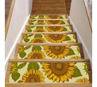 Eslifey Lot de 15 tapis d'escalier antidérapants pour marches en bois, motif tournesol, fleurs jaunes et hélianthus, 76,2 x 20,3 cm, avec adhésif réutilisable