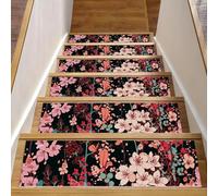 Eslifey Lot de 15 tapis d'escalier antidérapants pour marches en bois, pour enfants, personnes âgées et animaux domestiques avec adhésif réutilisable, fleurs florales 20,3 x 76,2 cm