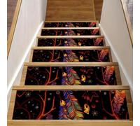 Eslifey Lot de 15 tapis d'escalier antidérapants pour marches en bois, pour enfants, personnes âgées et animaux domestiques avec adhésif réutilisable, attrape-rêves tribal, cœur et plumes - 20,3 x