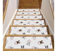 Eslifey Lot de 15 tapis d'escalier antidérapants pour marches en bois, pour enfants, personnes âgées et animaux domestiques avec adhésif réutilisable, motif bouledogue français, baseball, 20,3 x 76,2