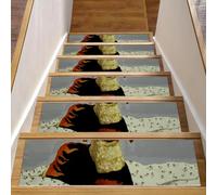 Eslifey Lot de 15 tapis d'escalier antidérapants pour marches en bois, pour enfants, personnes âgées et animaux domestiques avec adhésif réutilisable, peinture de chien 20,3 x 76,2 cm