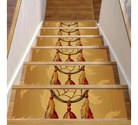Eslifey Lot de 15 tapis d'escalier antidérapants pour marches en bois, pour enfants, personnes âgées et animaux domestiques avec adhésif réutilisable, attrape-rêves indien rétro 20,3 x 76,2 cm