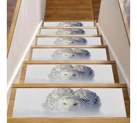 Eslifey Lot de 15 tapis d'escalier antidérapants pour marches en bois, pour enfants, personnes âgées et animaux domestiques avec adhésif réutilisable, motif chouette des neiges, oiseau rare blanc