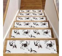 Eslifey Lot de 15 tapis d'escalier antidérapants pour marches en bois, pour enfants, personnes âgées et animaux domestiques avec adhésif réutilisable, motif chien français mignon, 20,3 x 76,2 cm