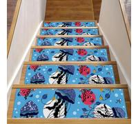 Eslifey Lot de 15 tapis d'escalier antidérapants pour marches en bois, pour enfants, personnes âgées et animaux domestiques avec adhésif réutilisable, méduse bleu à pois 20,3 x 76,2 cm