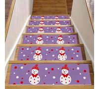 Eslifey Lot de 15 tapis d'escalier antidérapants pour marches en bois, pour enfants, personnes âgées et animaux domestiques avec adhésif réutilisable, bonhomme de neige de Noël et pois 20,3 x 76,2 cm