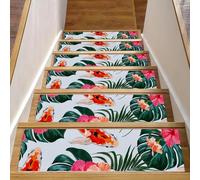 Eslifey Lot de 15 tapis d'escalier antidérapants pour marches en bois, pour enfants, personnes âgées et animaux domestiques avec adhésif réutilisable, motif poissons et fleurs - 20,3 x 76,2 cm