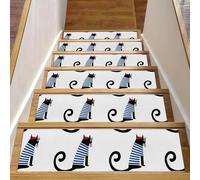 Eslifey Lot de 15 tapis d'escalier antidérapants pour marches en bois, pour enfants, personnes âgées et animaux domestiques avec adhésif réutilisable, motif chat de style français 20,3 x 76,2 cm
