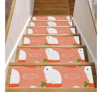 Eslifey Lot de 15 tapis d'escalier antidérapants pour marches en bois, pour enfants, personnes âgées et animaux domestiques avec adhésif réutilisable, mini lapin français 20,3 x 76,2 cm