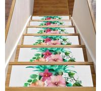 Eslifey Lot de 15 tapis d'escalier antidérapants pour marches en bois, pour enfants, personnes âgées et animaux domestiques avec adhésif réutilisable, motif floral tropical, ananas (20,3 x 76,2 cm)